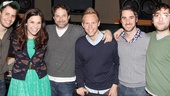 Co-composer Benj Pasek, star Lindsay Mendez, album producer Kurt Deutsch, co-composer Justin Paul, music director Bryan Perri and book writer Peter Duchan come in for a snapshot.