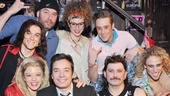 Jimmy Fallon is all smiles backstage with the cast of Rock of Ages. 