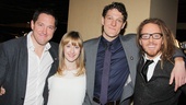 Matilda’s trio of acting nominees Bertie Carvel, Lauren Ward and Gabriel Ebert share the love with composer Tim Minchin.