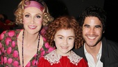 Annie star Lilla Crawford finds herself flanked by Glee standouts Jane Lynch and Darren Criss.