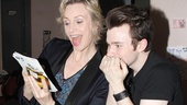 Jane Lynch signs an autograph for excited fan Chris Colfer.