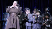 Matilda Tony nominee Bertie Carvel (as evil headmistress Miss Trunchbull) performs with the pint-sized cast at the event.