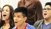 Anna Maria Perez de Tagle, Lindsay Mendez,Telly Leung, George Salazar and Uzo Aduba sing out to the crowd.