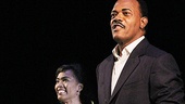 Angela Bassett and Samuel L. Jackson step out to the cheering crowd at the opening night curtain call of The Mountaintop.  