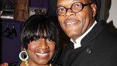 Backstage at the Jacobs Theatre, Samuel L. Jackson is glad to see his loving wife, LaTanya Richardson Jackson.