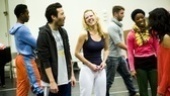 Jason Tam and Patti Murin can’t help but giggle when they get near each other.
