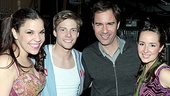 Eric McCormack is all smiles backstage with Lindsay Mendez, Hunter Parrish, and Godspell understudy Hannah Elless. 