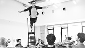 What a catch! Adam Chanler-Berat soars through the air in rehearsal.