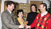 Before getting glam for their opening night bash, Michael Cumpsty, Tracie Bennett, Tom Pelphrey and Jay Russell enjoy a toast after the curtain comes down.
