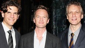 Neil Patrick Harris greets two men he'll see again on Tony night: co-director Alex Timbers and scribe Rick Elice, both whom are nominated for their work on Peter and the Starcatcher.