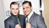 Golden Boy star Seth Numrich muscles up from with co-star Dion Mucciacito.