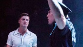 Carolyn Michelle Smith as Roberta, Sean Allan Krill as A-Gay, Matthew Greer as Cop, Gregory Haney as Mika and Ben Diskant as Cliff in Hit the Wall.