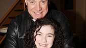 Daddy Warbucks (Anthony Warlow) and his little orphan Annie (Lilla Crawford) share a hug before recording their duets.