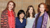 Cinderella’s family unit, Marla Mindelle, Ann Harada, Laura Osnes and Harriet Harris, smile for a photo before heading into the booth to record the comical song “A Lovely Night.”
