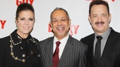 Rita Wilson, George C. Wolfe and Tom Hanks make a showy entrance at the opening night party at Gotham Hall.