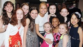 After their hug, Kristin Chenoweth gets a proper group photo with all the Annie orphans: Georgi James, Taylor Richardson, Jaidyn Young, Madi Rae DiPietro, Lilla Crawford, Sadie Sink, Emily Rosenfeld, Tyrah Skye Odoms, Brooklyn Shuck and Junah Jang.