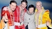 Mayor Bloomberg’s girlfriend, Diana Taylor, finds herself in a disco sandwich courtesy of the men of Mamma Mia!: Clarke Thorell, Patrick Boll and John Dossett.