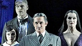 Jackie Hoffman as Grandma, Rachel Potter as Wednesday Addams, Zachary James as Lurch, Roger Rees as Gomez Addams, Brooke Shields as Morticia Addams, Brad Oscar as Uncle Fester and Adam Riegler as Pugsley in The Addams Family.