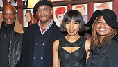 The Mountaintop director Kenny Leon, stars Samuel L. Jackson and Angela Bassett, and playwright Katori Hall await the big moment at Sardi's.