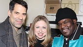 Christopher Innvar, Chelsea Clinton and Roosevelt Andre Credit flash us a smile backstage at the Richard Rodgers Theatre.