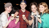 Marla Mindelle, Ann Harada, Santino Fontana, Laura Osnes and Victoria Clark send a big thank you to Magnolia Bakery for the lovely cupcakes.