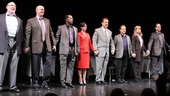 The cast of Lucky Guy joins hands for curtain call.