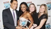 Sister Act ensemble member Charl Brown and producer Beverley D. Mac Keen proudly flank stars Patina Miller and Sarah Bolt and Sister Act's award for Favorite Musical!