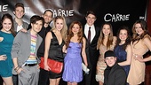 The full supporting cast and ensemble of Carrie gather for an opening night photo. From left: Blair Goldberg, Jake Boyd, Andy Mientus, Ben Thompson, Jeanna de Waal, Christy Altomare, Derek Klena, Jen Sese, F. Michael Haynie, Elly Noble and Mackenzie Bell.