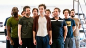 Isaiah Johnson, Kevin Del Aguila, Rick Holmes, Adam Chanler-Berat, Christian Borle, David Rossmer, Carson Elrod and Greg Hildreth get ready for action. 