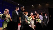 The cast of The Performers invite playwright David West Read and director Evan Cabnet on stage during curtain call. 