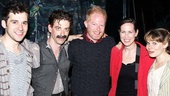 Peter and the Starcatcher's Adam Chanler-Berat, Christian Borle and Celia Keenan-Bolger happily flank their celebrity guests, TV stars Jesse Tyler Ferguson and Miriam Shor.
