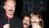 Christian Borle, who plays Blacke Stache, looks a wee bit peeved at imitators Jesse Tyler Ferguson and Celia Keenan-Bolger.