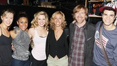 Hip-Hip Hooray! After a breathtaking performance, Bring It On stars Kate Rockwell, Ariana DeBose, Taylor Louderman and Jason Gotay proudly flank lyricist Amanda Green and Phish's Trey Anastasio backstage at the St. James Theatre. 