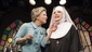 Jennifer Van Dyck as Mrs. Levinson and Charles Busch as Mother Superior in The Divine Sister.
