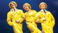 Adam Cooper as Don Lockwood, Scarlett Strallen as Kathy Seldon and Daniel Crossley as Cosmo Brown in Singin' in the Rain.